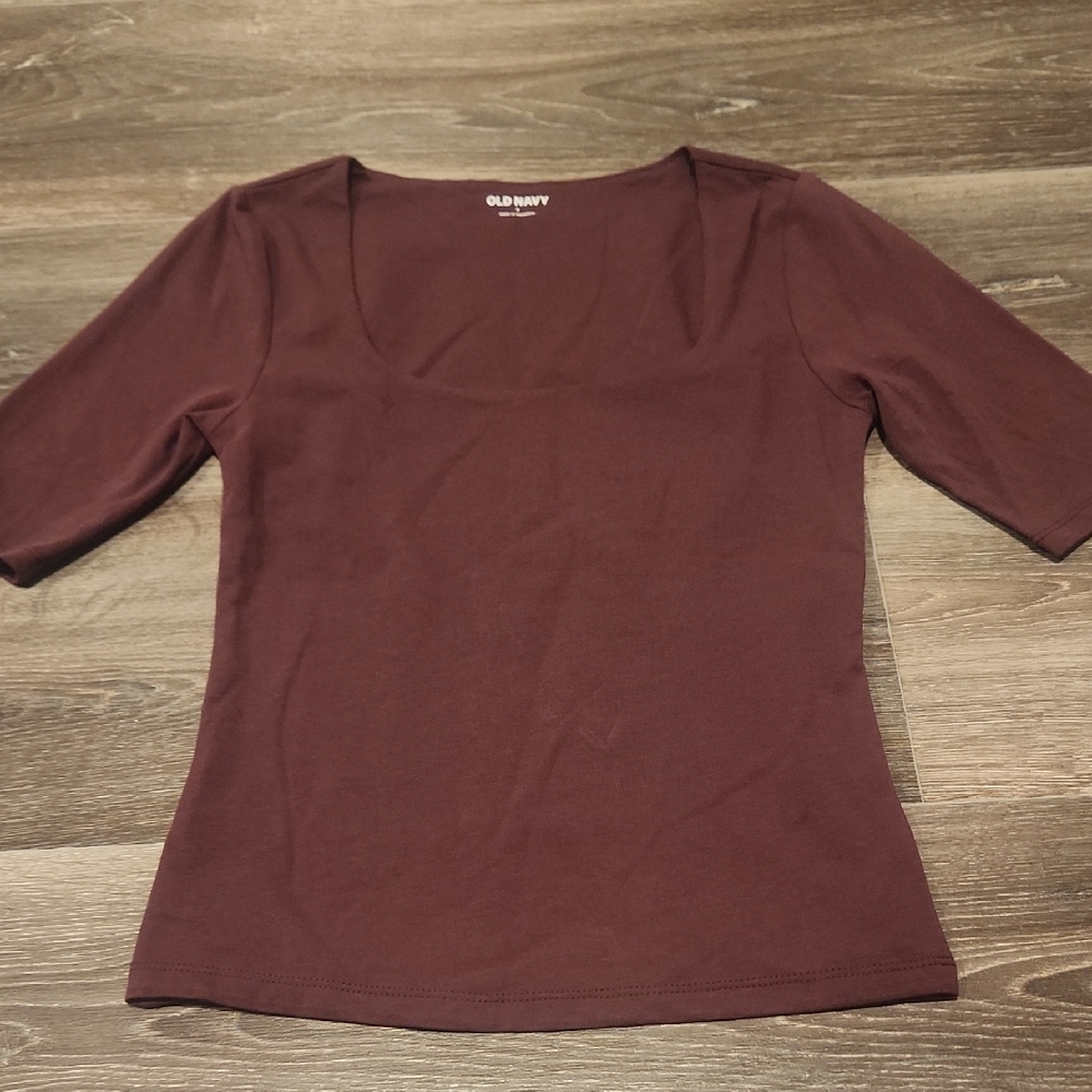 Old Navy Women's Square Neck Short Sleeve Top - Burgundy